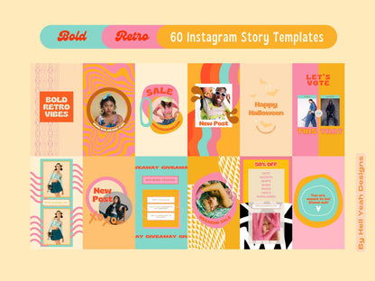 200 Bold Retro Instagram Bundle Templates