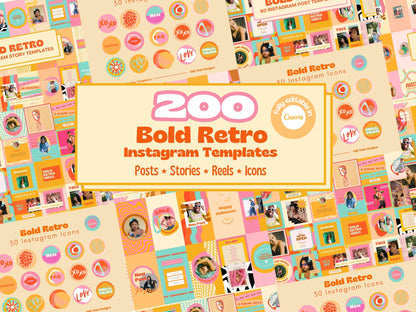 200 Bold Retro Instagram Bundle Templates