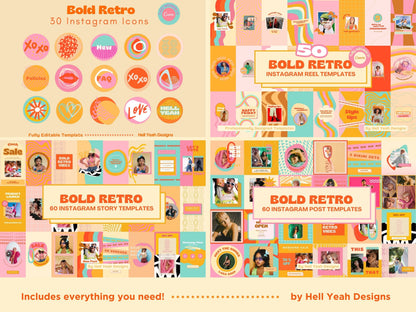 200 Bold Retro Instagram Bundle Templates