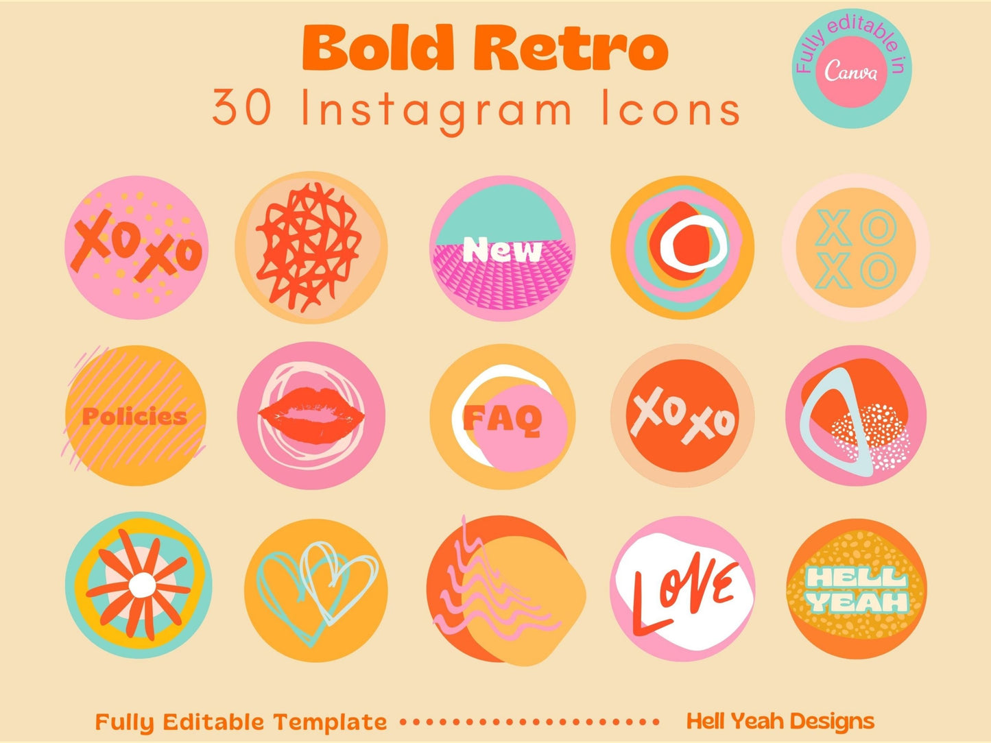 200 Bold Retro Instagram Bundle Templates