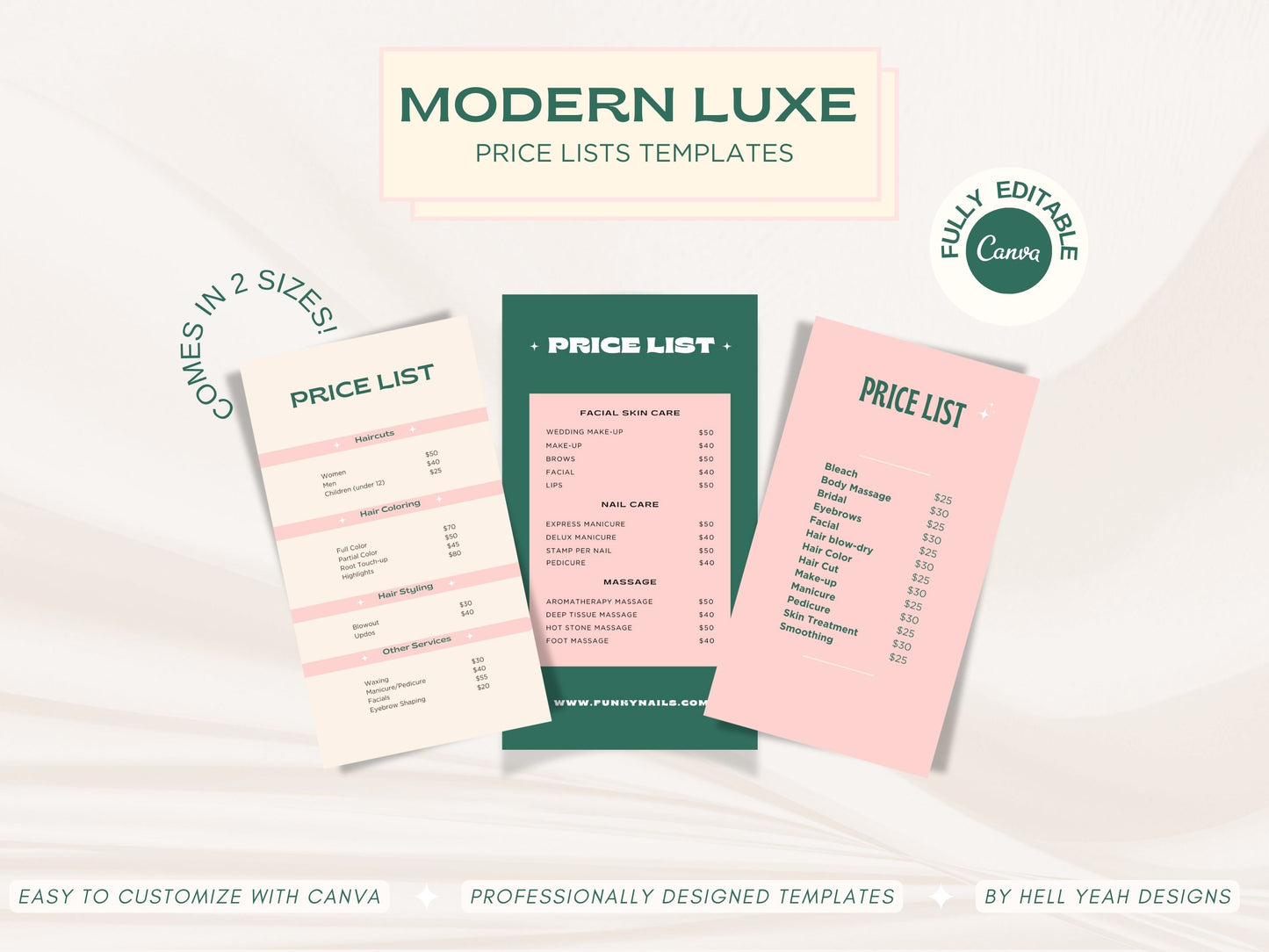 Modern Luxe Price Lists Templates